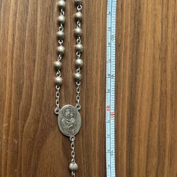Vintage 1960s Hill Mark 925 STERLING Silver Rosary Bead Necklace Crucifix - Picture 11 of 16